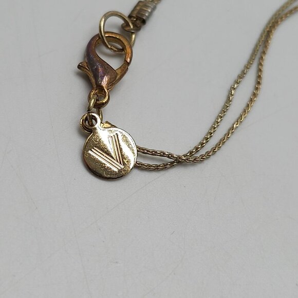 Vintage V Signed Double Strand Purple Glass Beaded Necklace With Gold Tone Chain - Picture 4 of 5